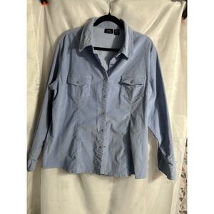 Baileys Point Fine Cordurony Snap Button Up Shirt Women's SZ 18/20 Light Blue